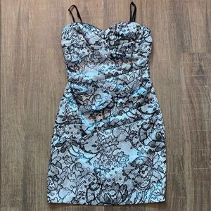 Black & white silky lace design cocktail dress